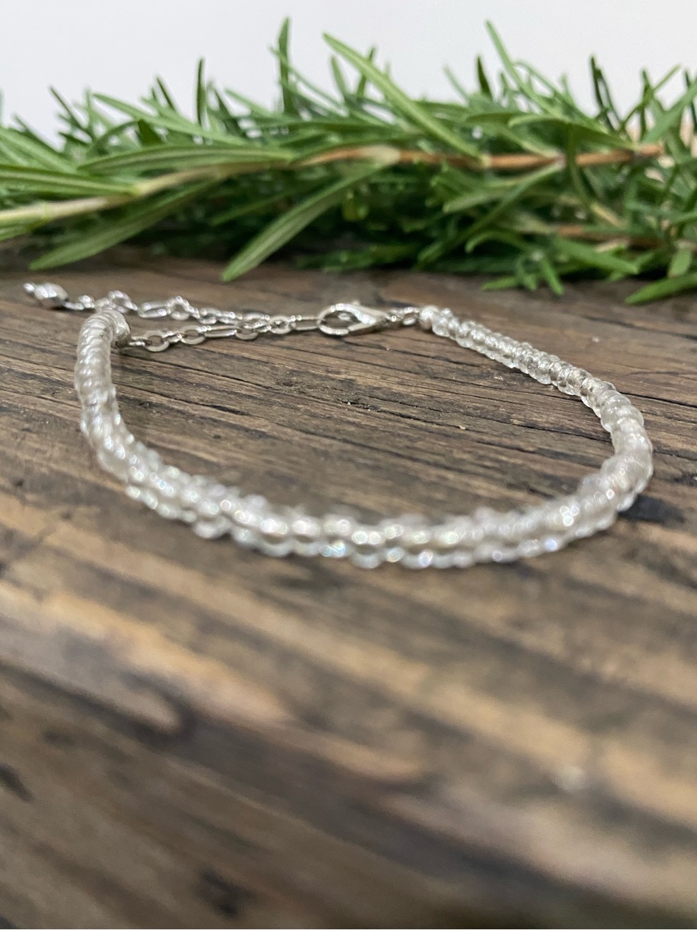 Dainty Silver Tone Beaded Bracelet